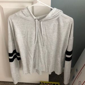 SO Striped Sleeve Crop Hoodie